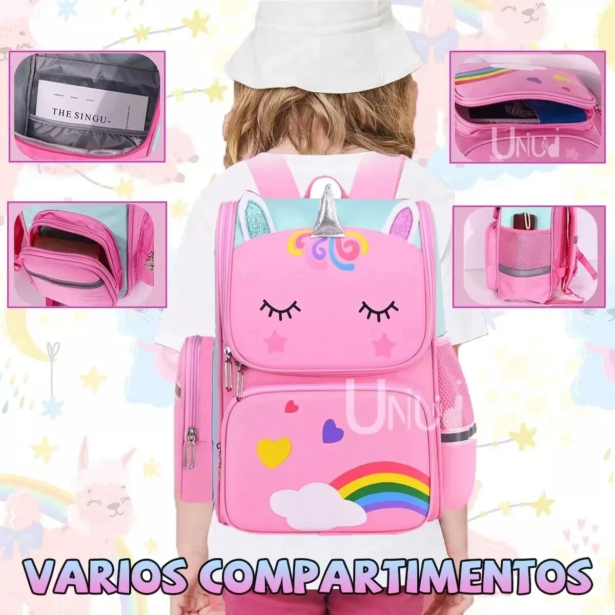 Einhorn Grundschüler Cartoon Schult asche rosa blau Kinder Schult asche Kindergarten Schult asche Jungen Mädchen