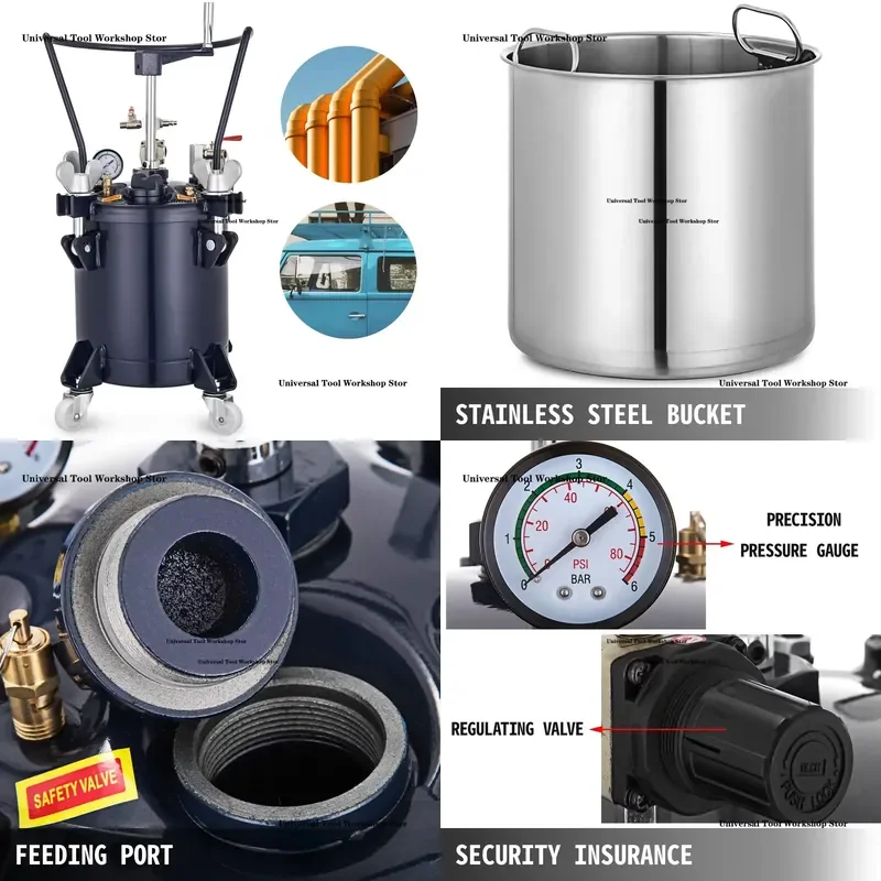 Pressure Pot 2.5 Gallon 10 Liters Spray Paint Pressure Pot Tank with Manual Mixing Agitator for Spray Painting Equipment