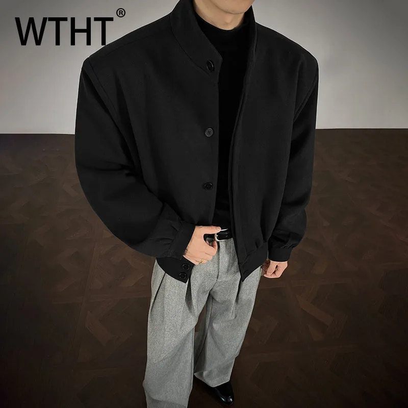 

WTHT модные мужские свободные однотонные пальто с воротником-стойкой, модные однобортные куртки с длинными рукавами, мужские куртки, осень 2023, 2A2234