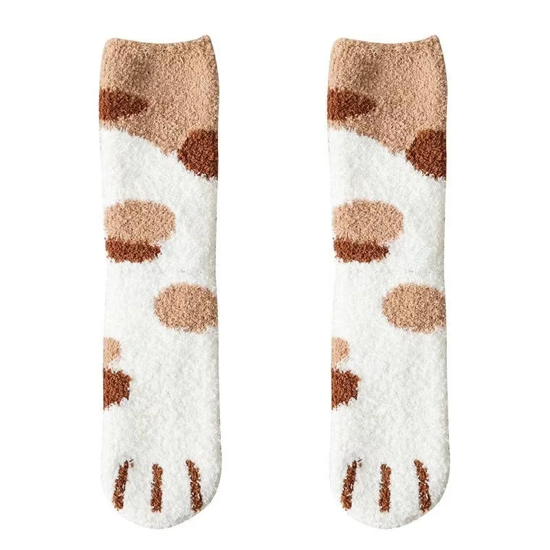 1/6 Pairs Frauen Herbst Winter Dicke Warme Katze Pfote Muster Mitte Rohr Socken Bequeme Schweiß Absorbieren Korallen Fleece Casual Socken – Detail 11