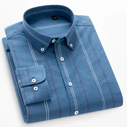 Men's Contrast Striped Button Collar Oxford Woven Shirt Single Chest Pocket Comfortable Cotton Regular-fit Casual Plaid Shirts