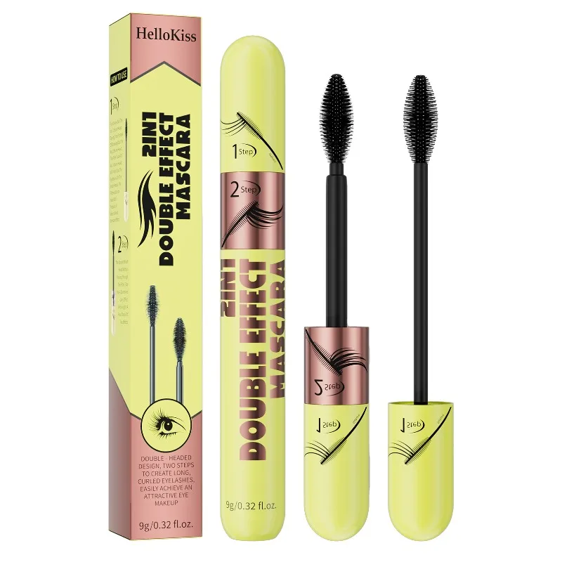 มาสคาร่า 2-in-1 สูตรกันน้ำ ติดทนนาน ไม่จับตัวเป็นก้อน เพิ่มความยาวและหนาให้ขนตา ไม่เลอะเปื้อน ติดทนนาน