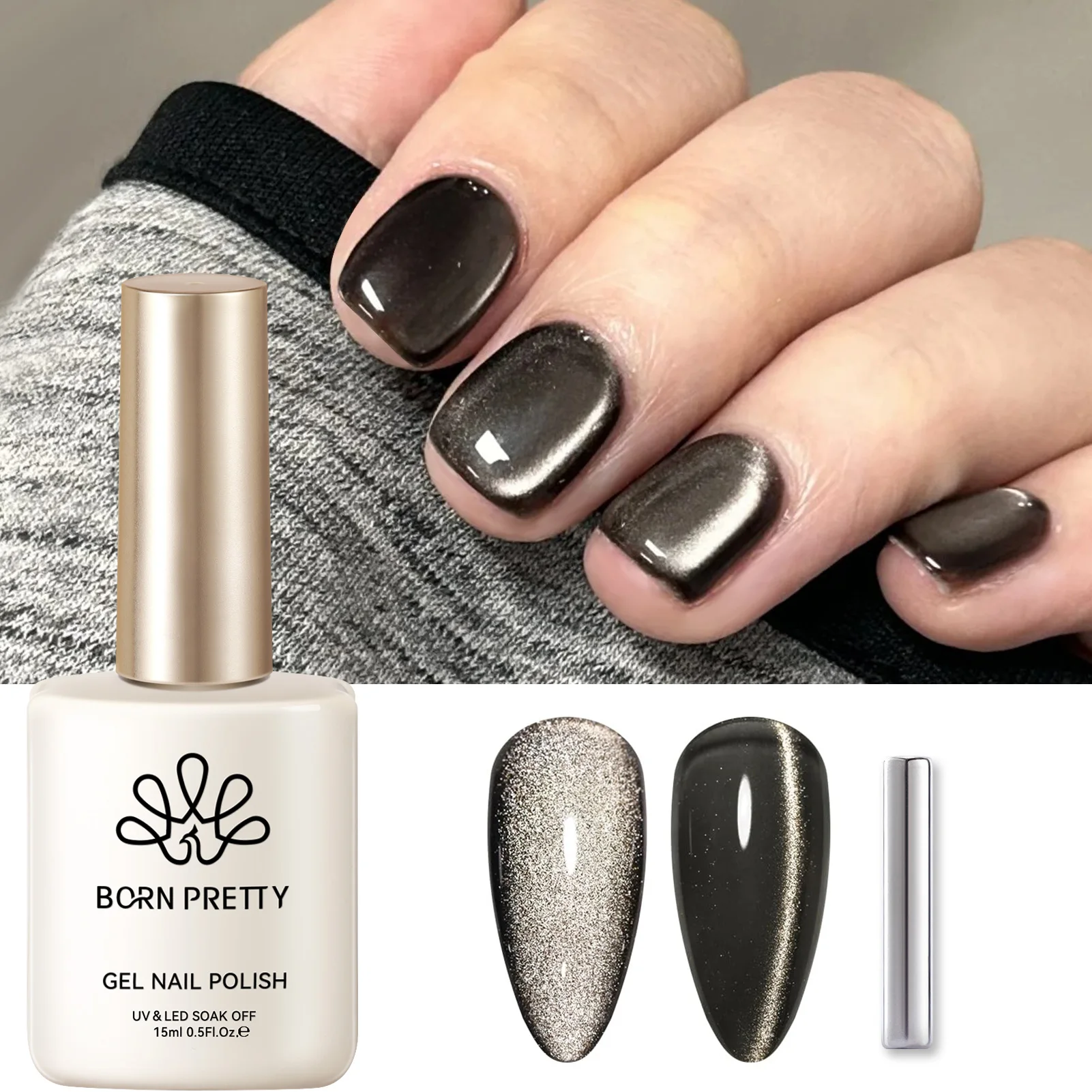 

BORN PRETTY Черная стеклянная бусина Cat Магнитный гель-лак для ногтей Flash White Spar Galactic Color Soak Off UV LED Nail Art Salon 15 мл