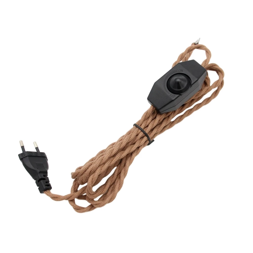 2m 3meters AC 220V-250V Vintage EU Plug Power Cords Retro Twisted Cable with Dimmer Switch