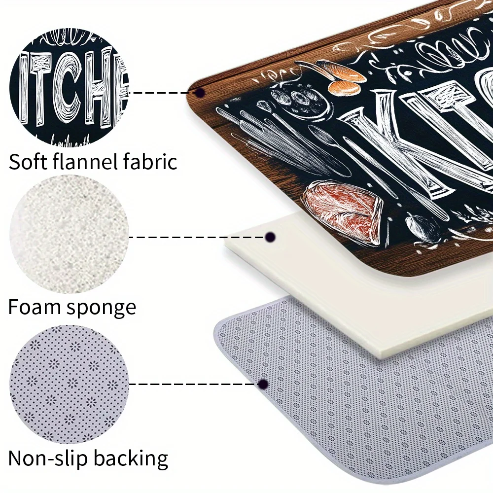 Vintage Black Chalkboard Kitchen Tool Sketch Long Runner Rug, washable carpet, food decor for kitchen indoor floor space