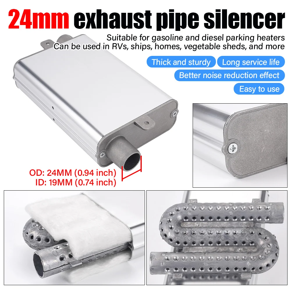 

Комплект глушителя выхлопного обогревателя парковки с выхлопной трубой из нержавеющей стали, универсальный для автодома/грузовика/морского автомобиля, 12 В, 24 В, 220 В, универсальный