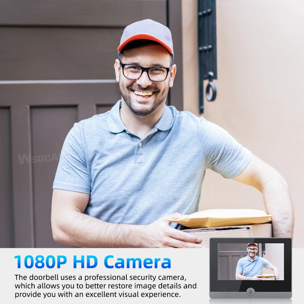 Wsdcam Tuya Wifi Doorbell 4.3Inch 1080P HD Door Bell Peephole Camera 137° Wide Angle Night PIR Motion Detection Smart Home