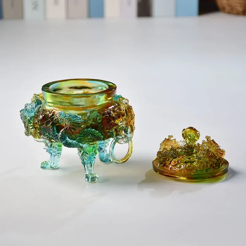 Handmade Glazed Kowloon Incense Burner for Sandalwood and Agarwood Plate Seal Burning Buddhist Hall Decorative Ornament