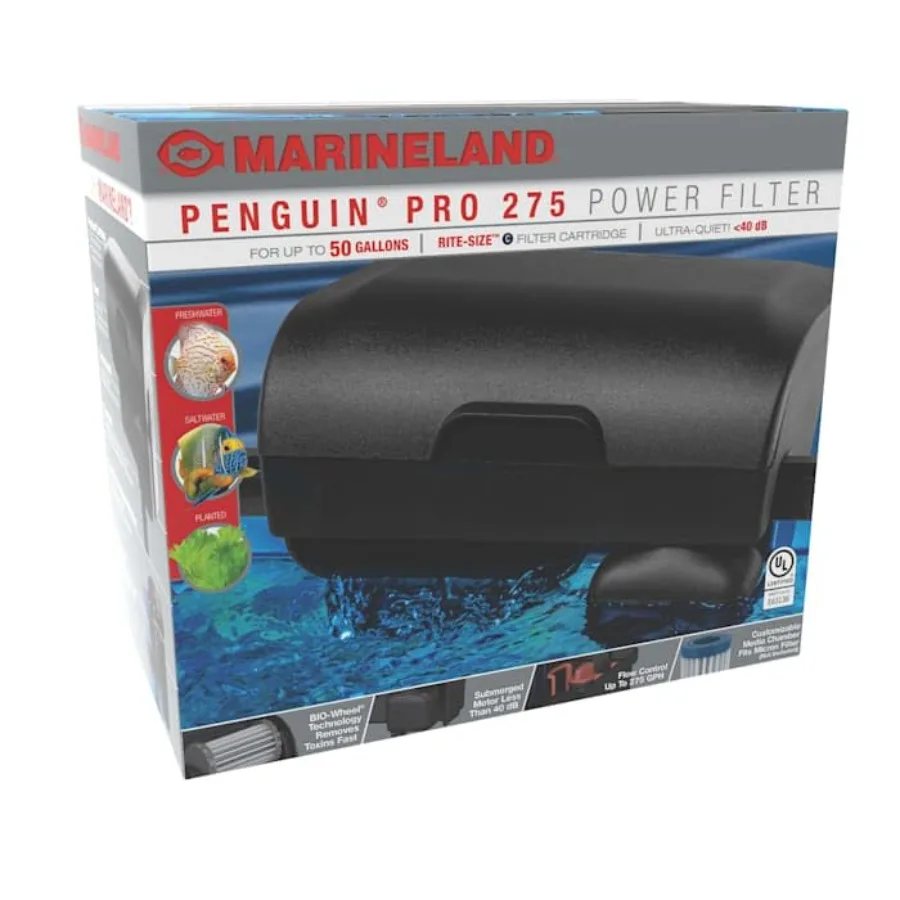 

Penguin PRO 275 Power Filter Multi-Stage Aquarium Filtration for Aquariums Up to 50 Gallons