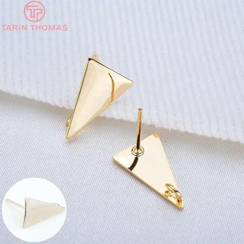 (2230) 10PCS 12x8.5MM 24k Gold Color Brass Long Triangle Stud Earrings High Quality Diy Accessories Jewelry Findings