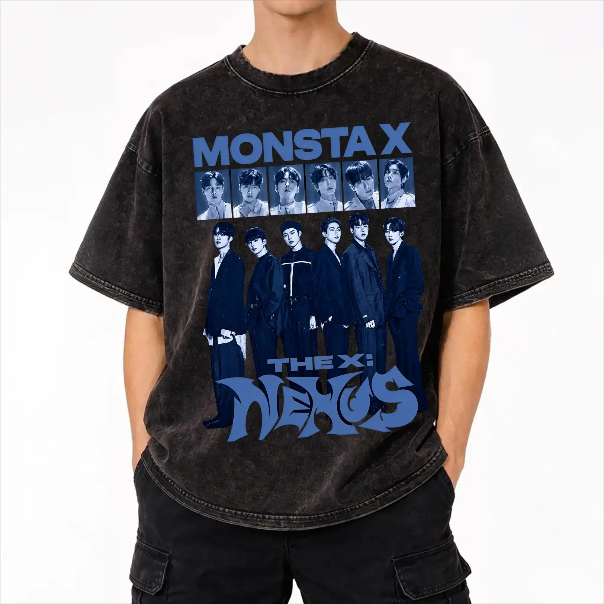 Monsta X the X Nexus North America World Tour T Shirts Hip Hop Washed 100% Cotton Street T-Shirt  Fashion Men Women Streetwear