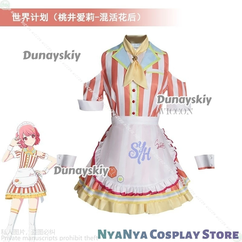 موموي ايري تأثيري لعبة مشروع Sekai أنيمي disfraz مطعم نادلة موحدة Kawaii فستان مخطط خادمة لوليتا هالوين كوس