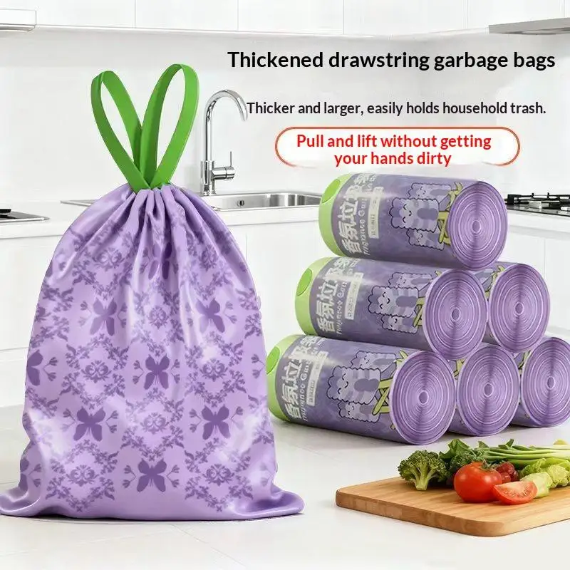 〔NN71〕50pcs Large Capacity Lavender Drawstring Trash Bags With Handles For Kitchen Bathroom Bedroom & Living Room Garbage Bags