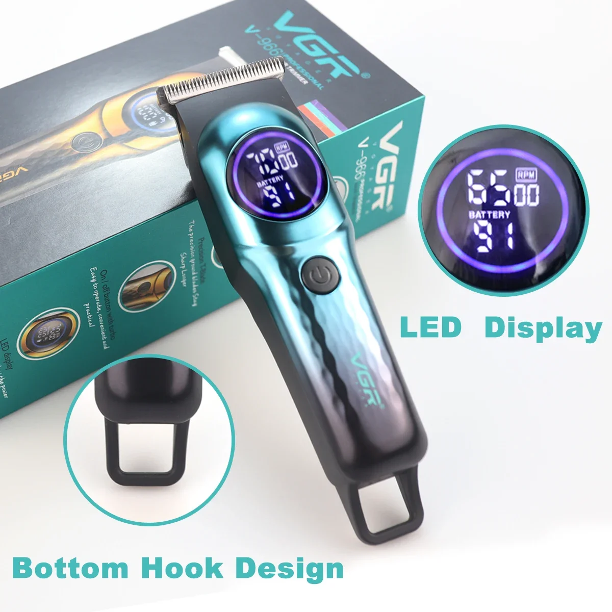 VGR V-966 Professional Hair Clipper for Men T-Blade 2 Gears 7000RPM LCD Mini Body Finishing Machine Hair Trimmer Haircut Machine