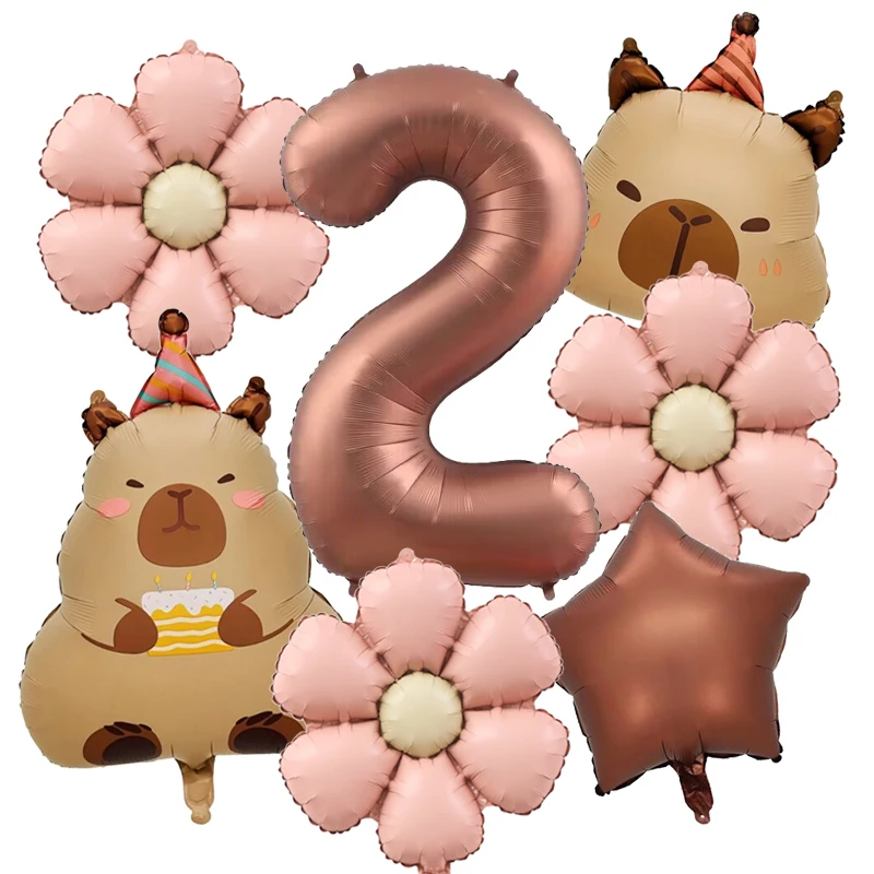 7 Stück süße Capybara Daisy Ballon 32 Zoll Retro Karamell Nummer 1-9 Luftballons Set Geburtstag Party Supplies festliche Dekoration