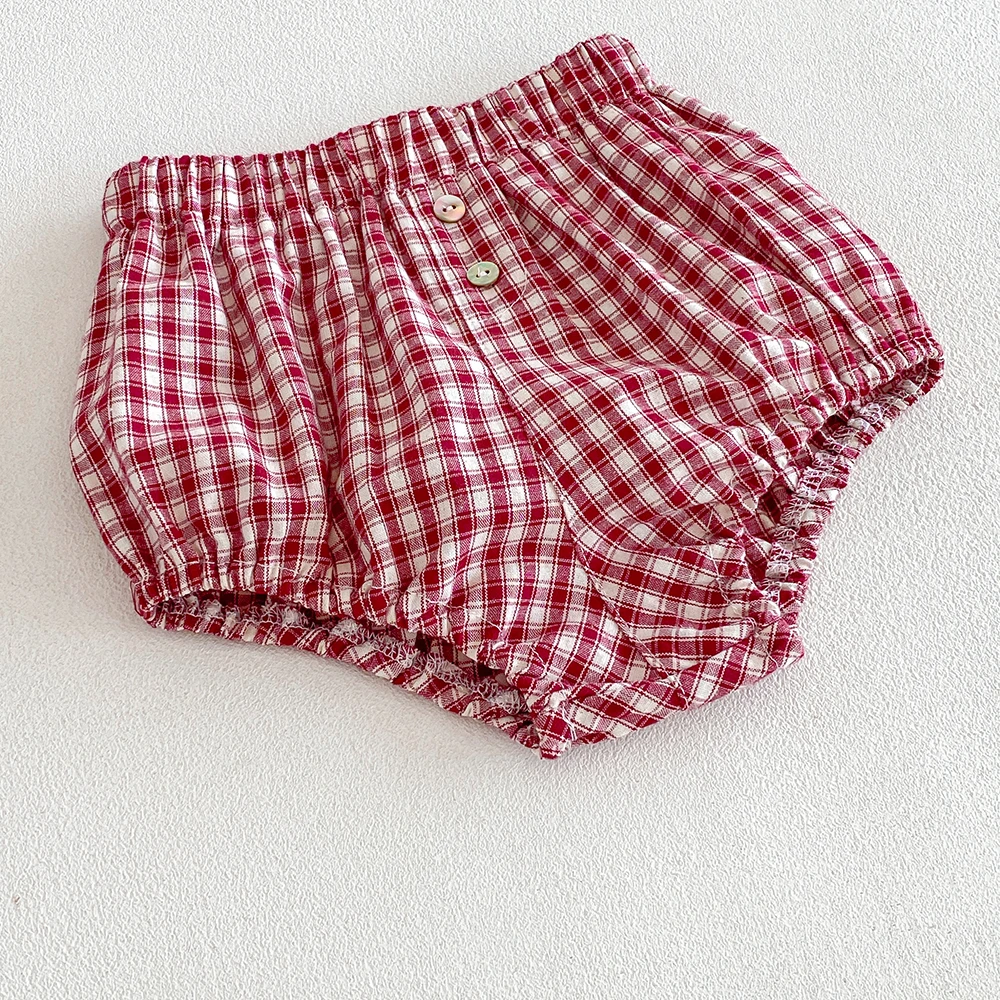 Baby Mädchen Jungen Karierte Shorts Neugeborene Weiche Bequeme Baumwolle Kleinkind Elastische Taille Dreieckige Kurze Hosen für den Sommer Shorts für 0-3 Jahre – Detail 7