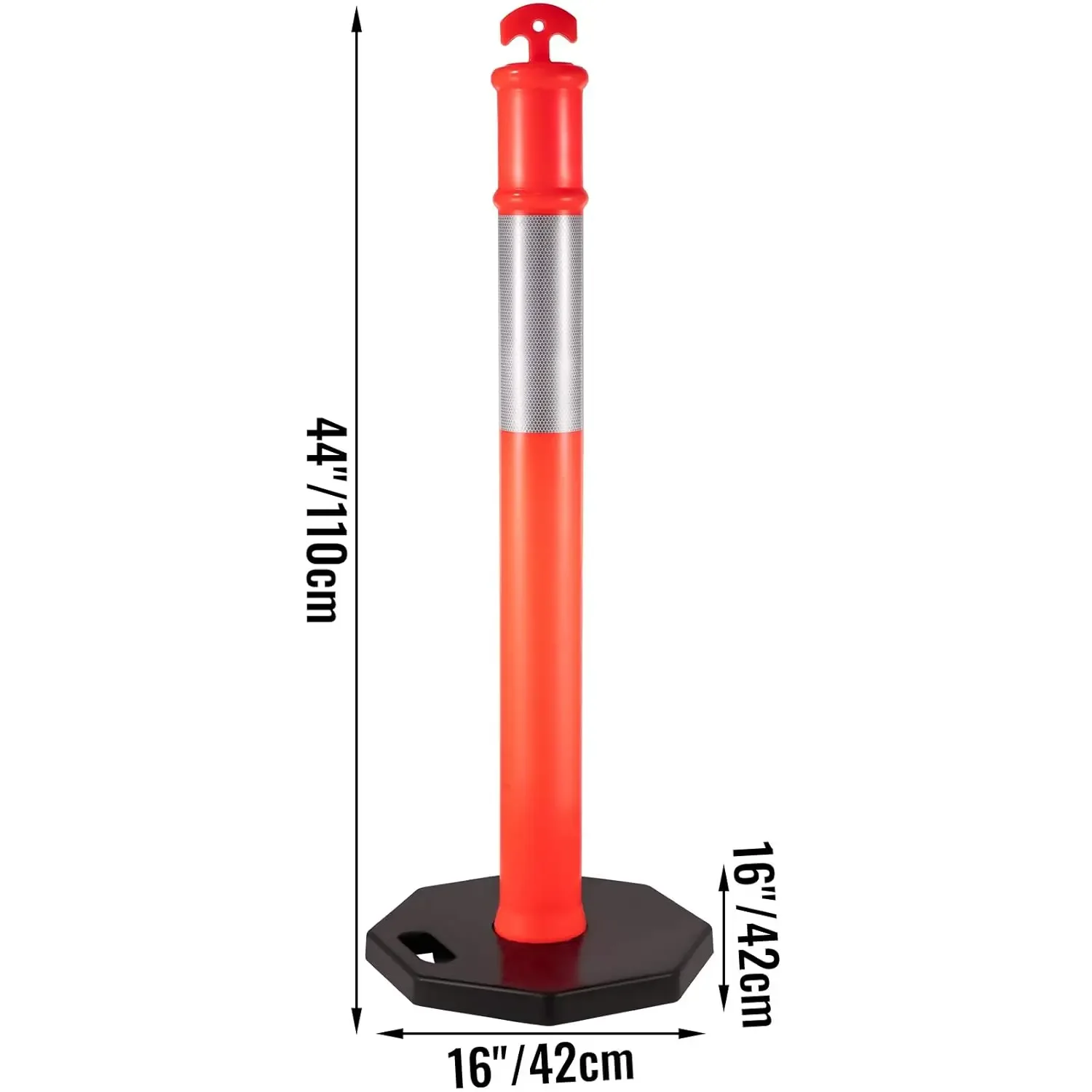 4Pack Traffic Delineator Posts 44 Inch Height, PE Delineator Post Kit 10 inch Reflective Band, Orange Delineator Cones with