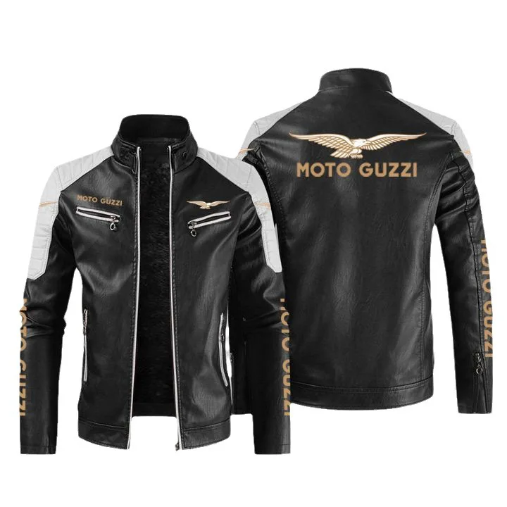 Jaqueta de couro PU masculina com logotipo motocicleta, jaqueta casual de alta qualidade, fina, tamanho europeu, primavera e outono