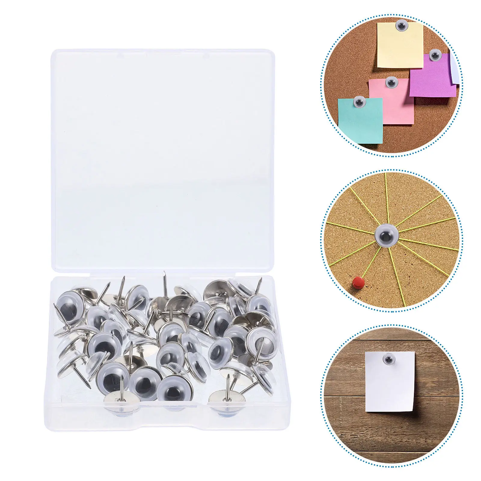 100Pcs Eye Shaped Flat Head Push Pins Photo Wall Metal Thumbtacks for Hanging Pictures Memo Display Googly Eye Tacks