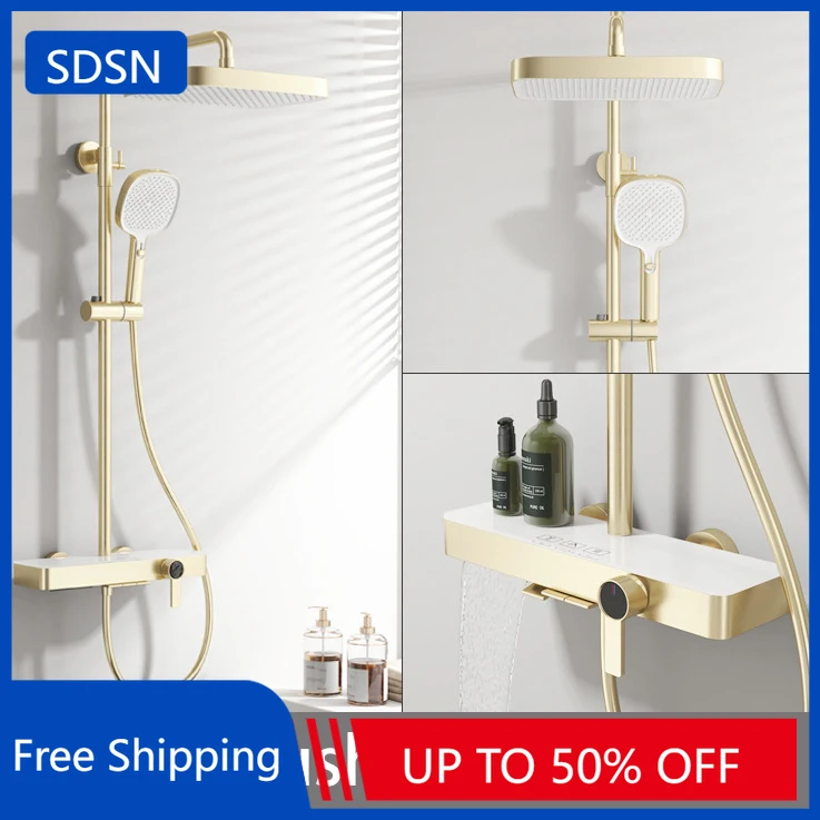 

Матовое золото, душевая система для ванной комнаты, спринклер, качественные латунные смесители для ванной комнаты, аксессуары, горячее и холодное пианино, душевой набор для ванной комнаты