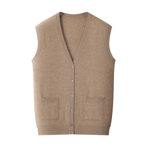 남성용 캐시미어 가디건 조끼, V넥 스웨터, 기본 민소매 100% 캐시미어 니트웨어 포켓, 스마트 캐주얼 조끼, 가을 겨울  Best5