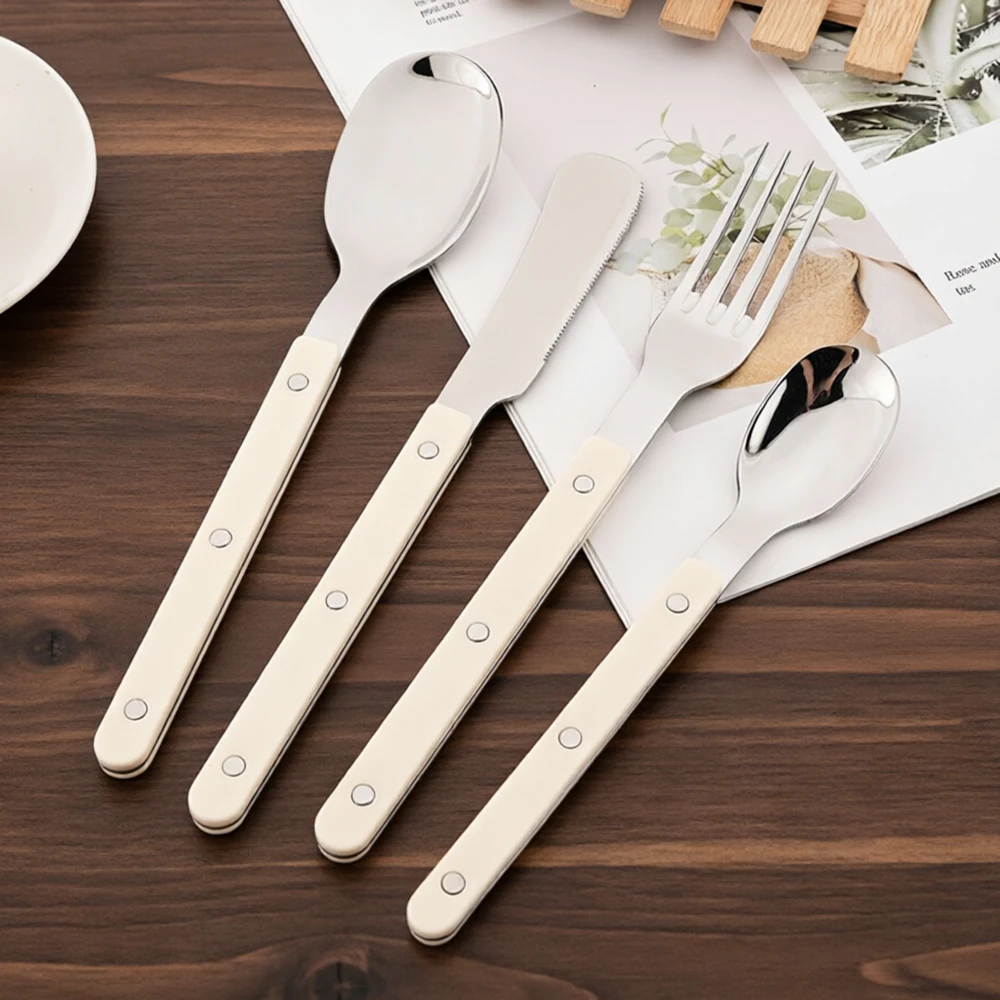 4-teiliges Besteckset mit Acrylgriffen, Messer, Gabel, Löffel aus Edelstahl, Tafelbesteck für Küche und Esszimmer