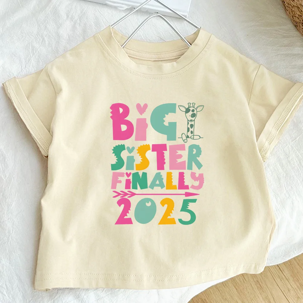 big sister 2025 print Retro kids t-shirt Pregnancy announcement tee casual fashion short sleeve child tees shirt summer clothes