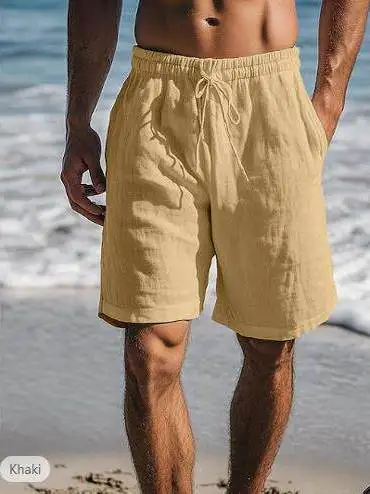 

2025 New Men's Shorts Drawstring Elastic Waist Breathable Casual Beach Five-Quarter Length Citywalk Cotton Blend Trousers