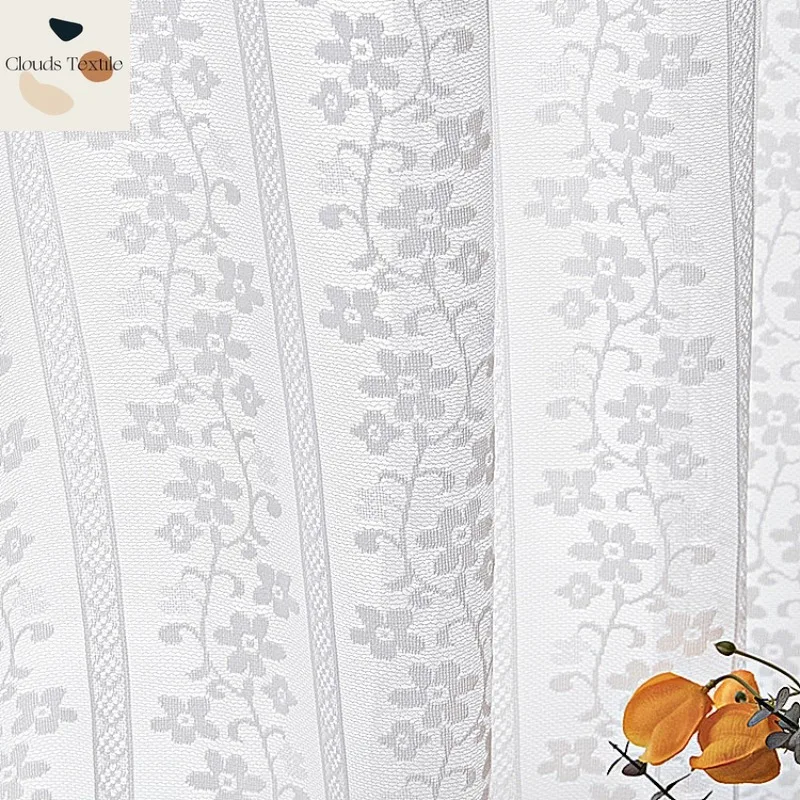 

Woven Lace Curtains for Living Dining Room Bedroom White Tablecloth Net Curtain Small Flower Door Curtain