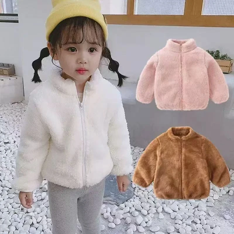Abrigo de felpa de primavera y otoño e invierno para niños y niñas, ropa cálida para bebés, ropa de felpa de doble cara para exteriores