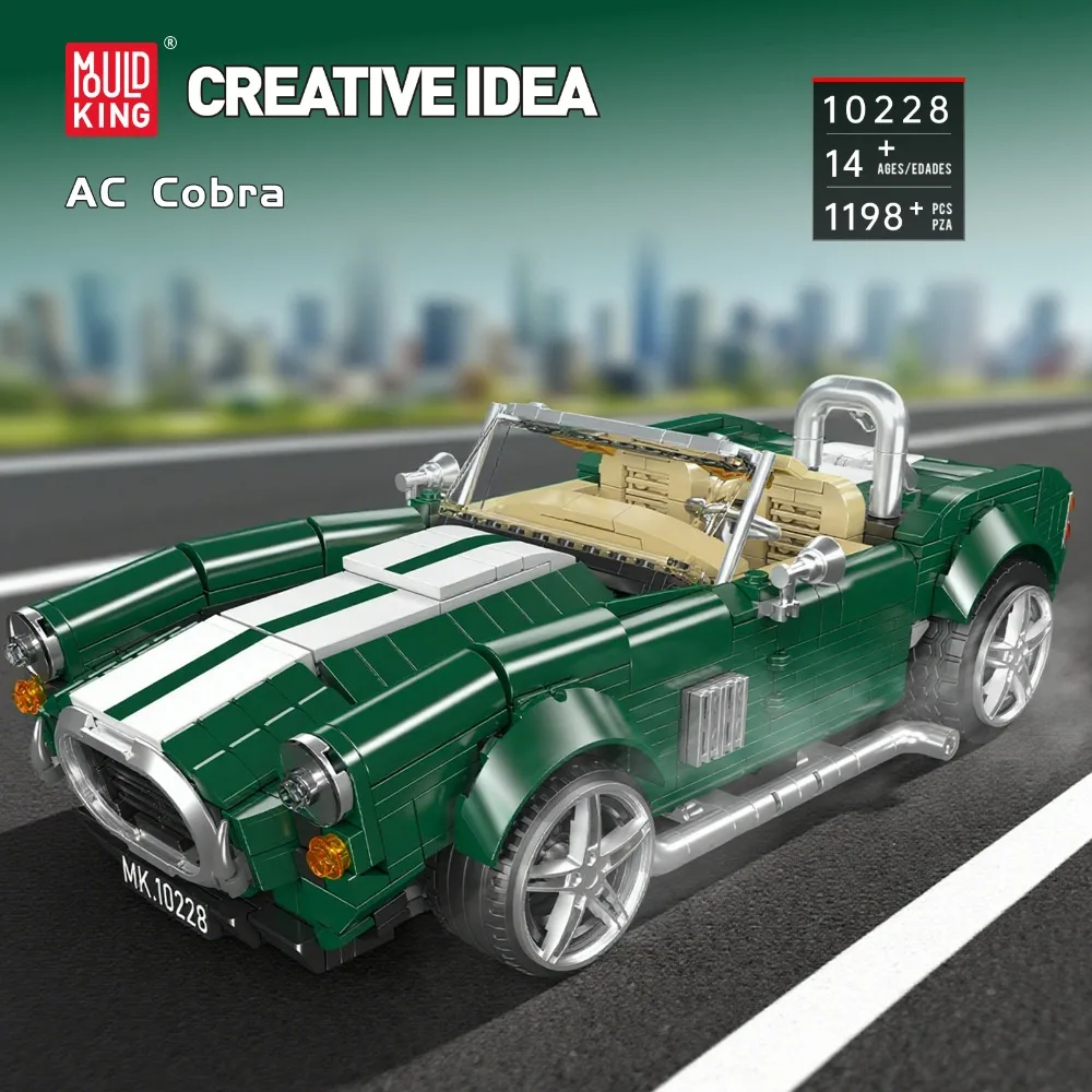 Mould King 10228 Classic Convertible Sports Car AC Cobra Building Blocks Model Vintage Vehicle Educational Toy for Kids Adults