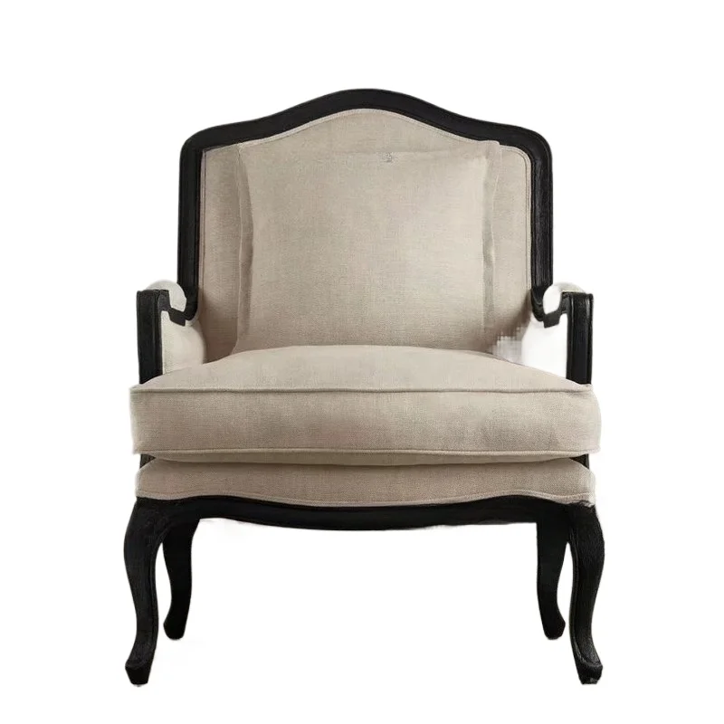 

American country solid wood single sofa furniture living room oak retro old fabric casual sofa chair