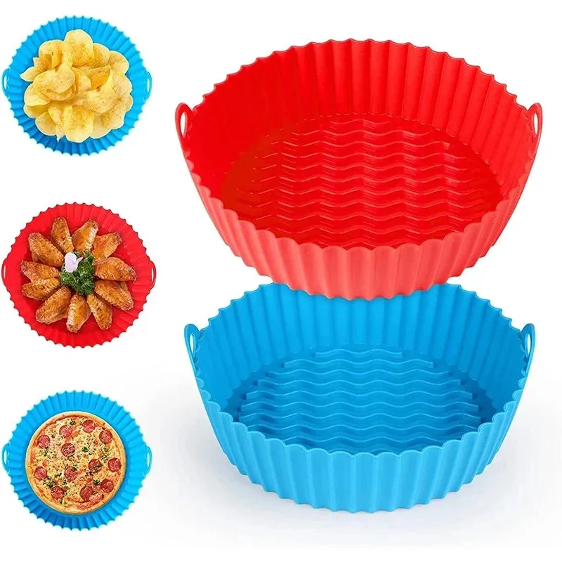 Silikon-Backform für Heißluftfritteusen, Wiederverwendbarer Silikon-Backkorb, Grillpfanne, Lebensmittelecht, Antihaftbeschichtet, für Fritteusen, Öfen und Mikrowellen