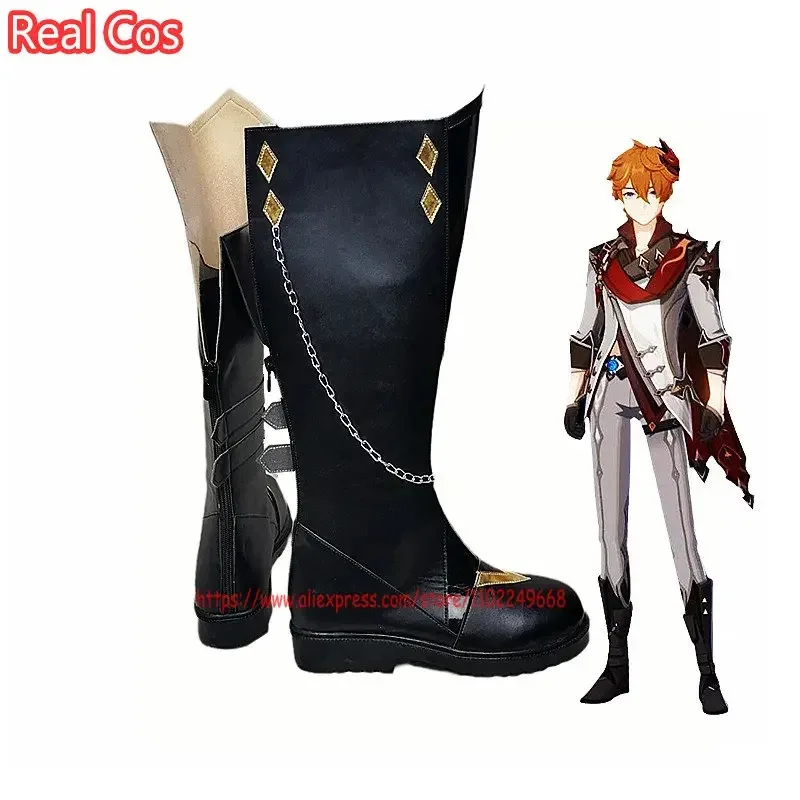 

RealCos Games 2021, косплей Genshin Impact Liyue Harbor Tartaglia, обувь на низком каблуке по индивидуальному заказу, ботинки