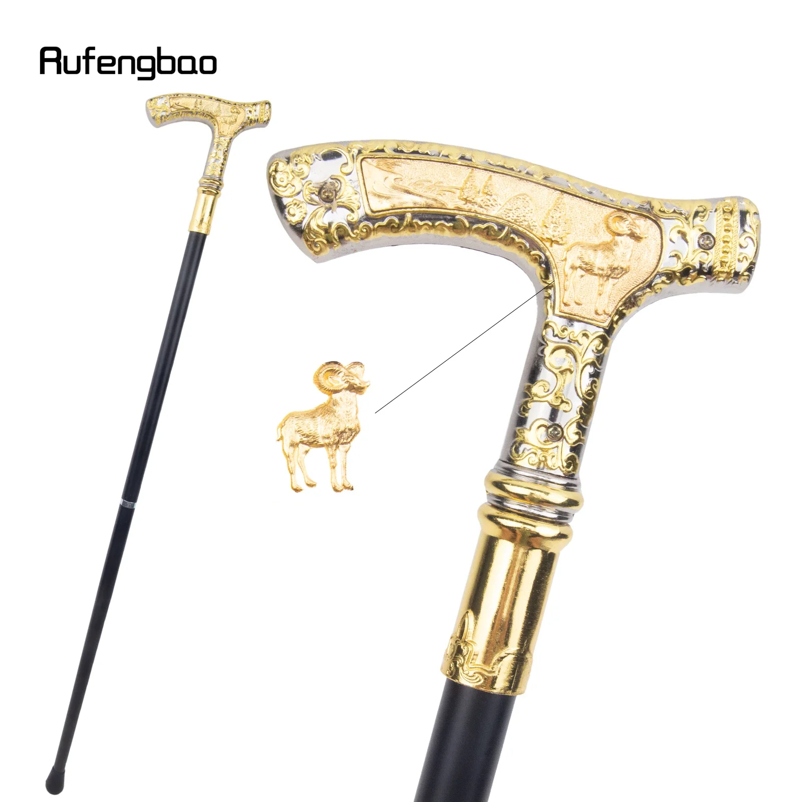 Goldene weiße Ziege Griff Luxus Muster Gehstock Mode elegante Gehstock dekorative Cosplay Rohr Knopf Crosier 88cm