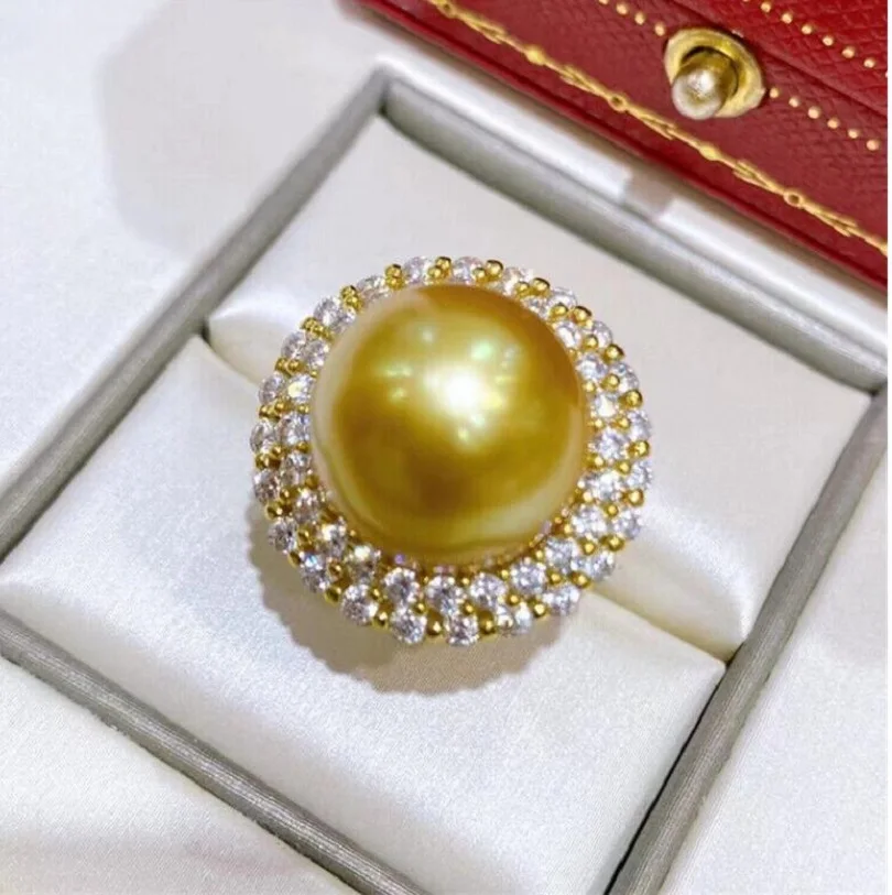 Hot selling large quantities of AAAA 12-13mm South China Sea gold earrings and pearl rings 925S