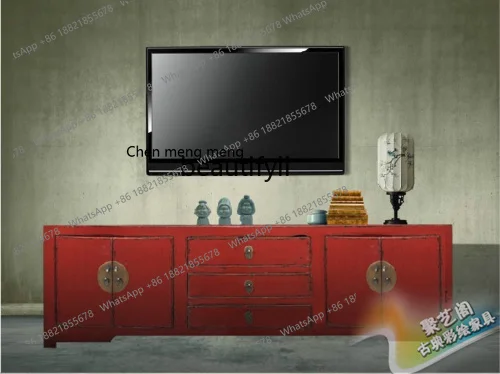 New Chinese-style solid wood red old TV audio-visual cabinet simple antique living room decorative low cabinet
