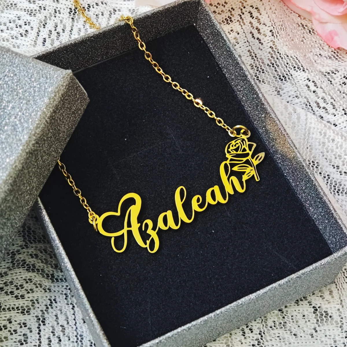 

Customized Stainless Steel Necklace Customized Name Jewelry Rose Necklace Charm Women's Jewelry Christmas Gift Free Gift Box