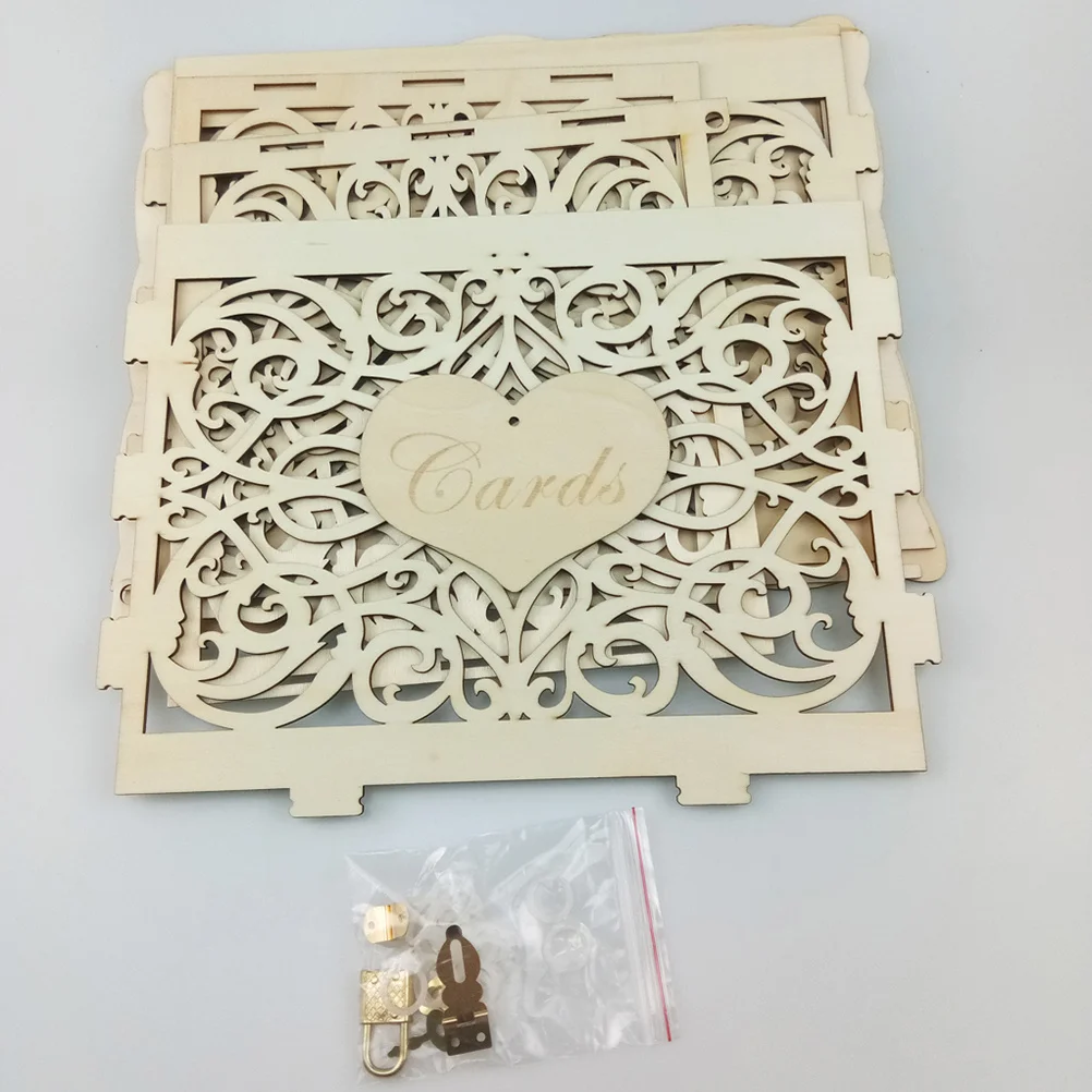 

rustic wedding box wooden envelope holder 3d check in case vintage money gift container bride pearlescent lip gloss puzzle