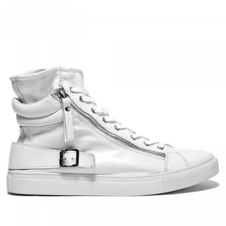 Spring New Men's Leather Thick Soled Fashionable and Trendy White Casual Board Shoes