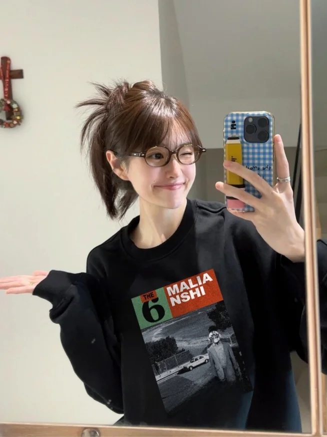 

Американский свитшот с круглым вырезом, тонкий, свободный, повседневный, в стиле кэжуал, на весну-осень, с длинными рукавами