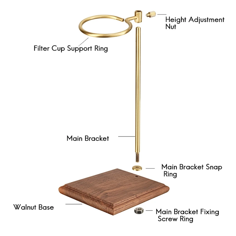 Pour Over Coffee Maker Stand With Wood Base Adjustable Height Rack Dripper Filter Holder For Manual Brewing Wood