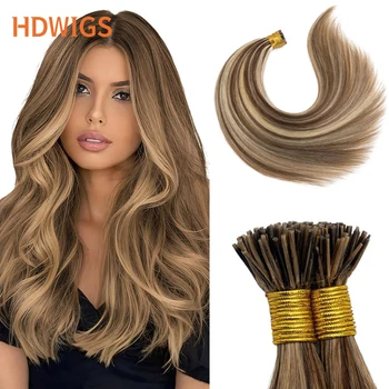 女性用ストレートヘアエクステンション,人間の髪の毛,ケラチン,100% ナチュラル,1セットあたり50個