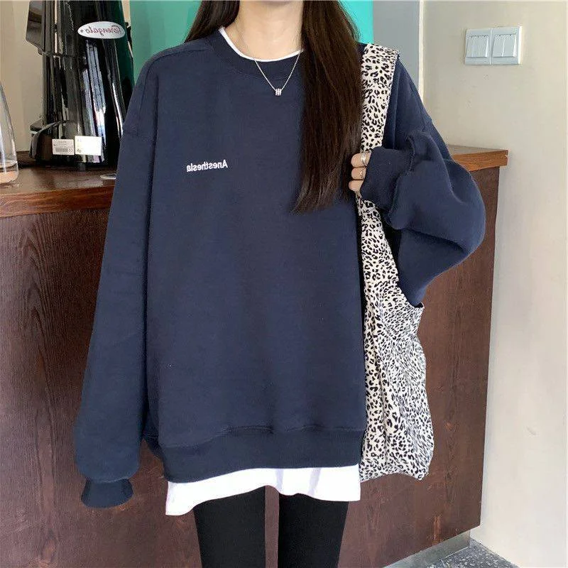 

2024 Spring Autumn Sweatshirt Women Kpop Fleece Thickened Sweatshirt New Fashion Versatile Loose O-neck Clothes