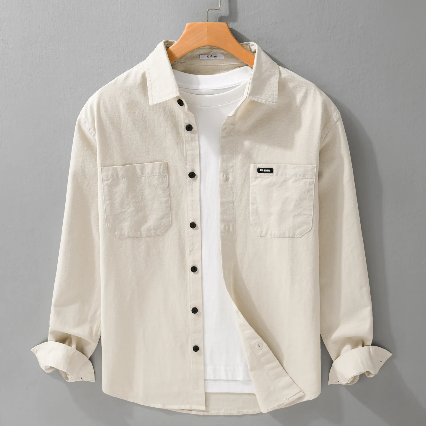 男性香港スタイルトレンディスタイリッシュシンプル無地長袖シャツ男性多用途ジャケットカジュアル綿 100% シャツトップクロス