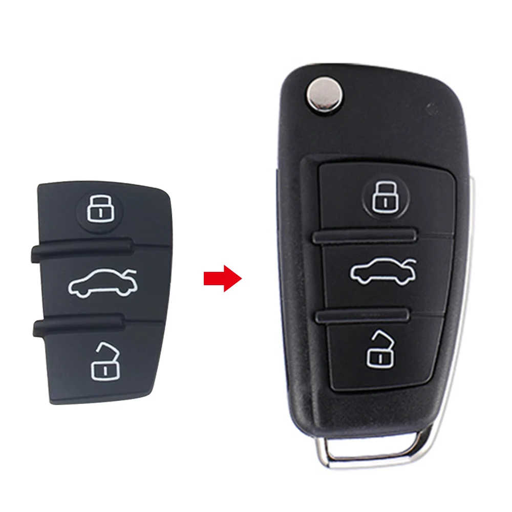 3 Buttons Replacement Car Key Rubber Button Pad For Audi A3 A4 A5 A6 A8 Q5 Q7 TT S LINE RS Flip Remote Key Shell Case