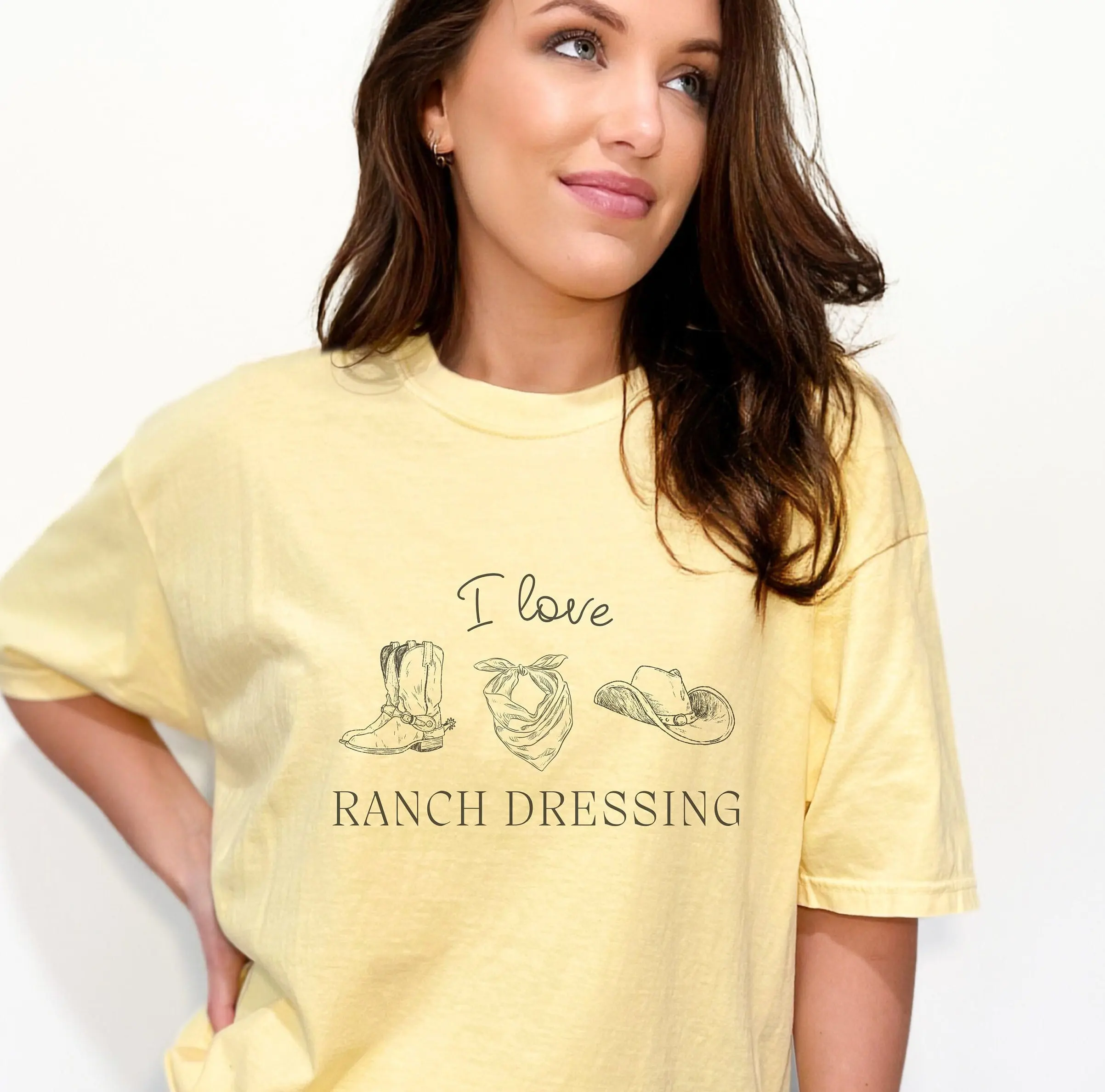 

Western T Shirt Ranch Dressing Pun I Love Comfort Colors Cowgirl For Horse Lover Rodeo Vintage Drawings