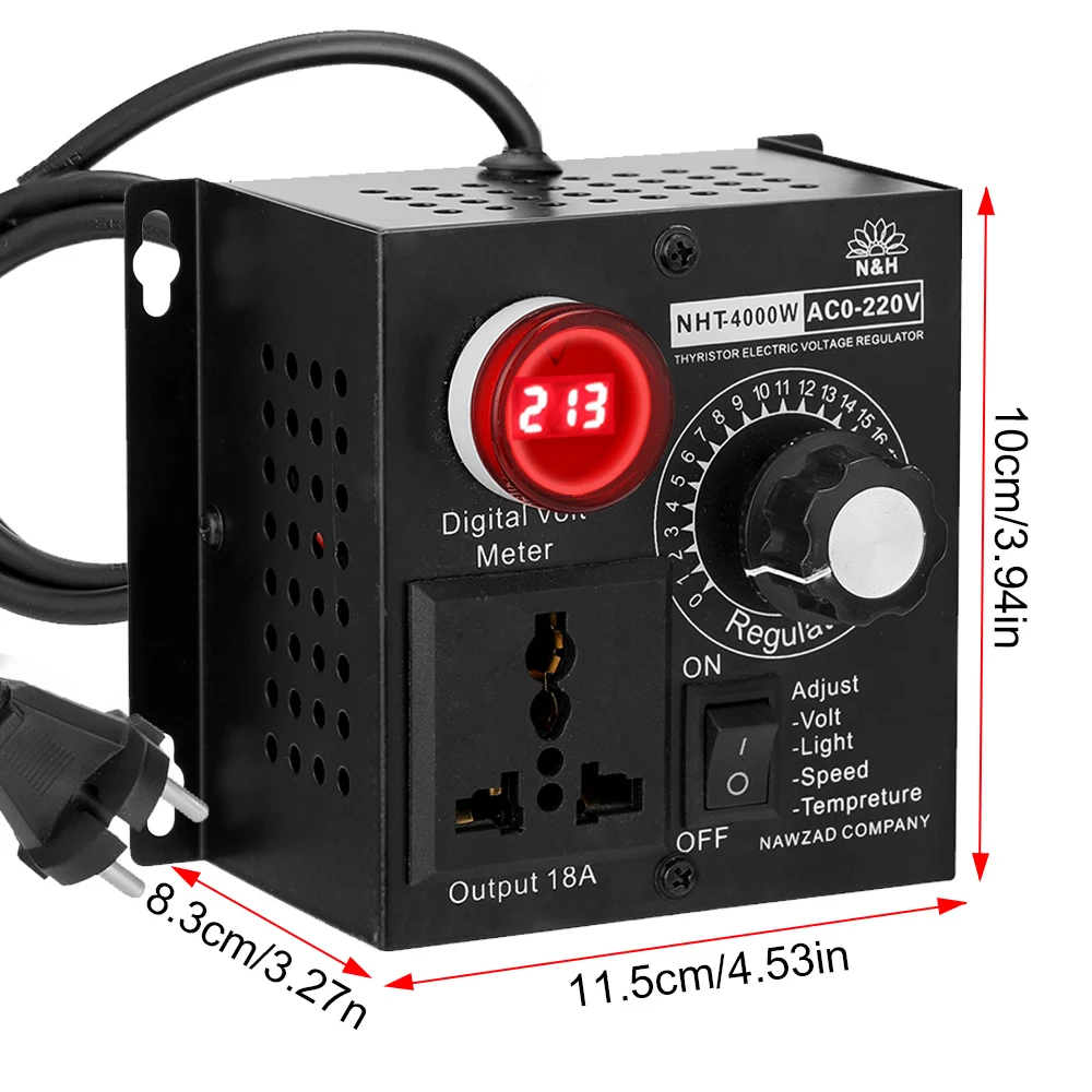 Spina ue AC 220V 4000W SCR regolatore di tensione elettronico temperatura motore ventola regolatore di velocità Dimmer strumento elettrico regolabile