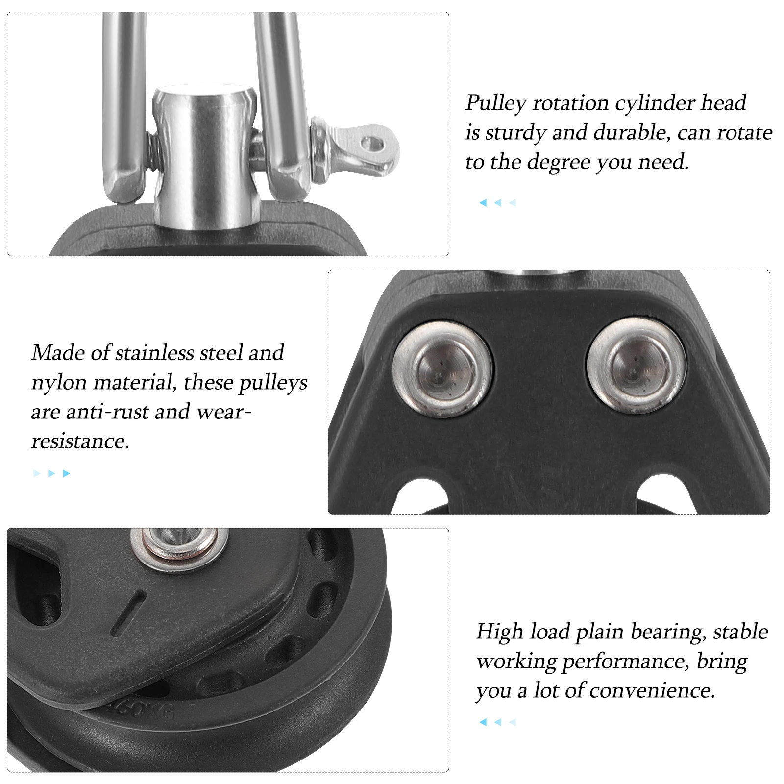 

Single Stainless Steel Nylon Marine Pulley Block Kayak Bearing Swivel Hook Black Boat Accessories Sailing Lifting