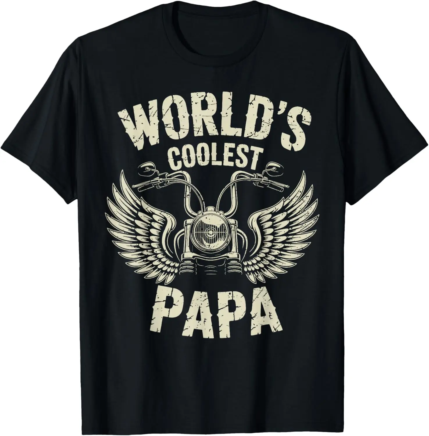 World’S Coolest Papa Winged Motorcycle Best Dad In The World T-Shirt 100% Cotton Trendy Y2K Short-Sleeve Tee-Soft, Quick-Drying,